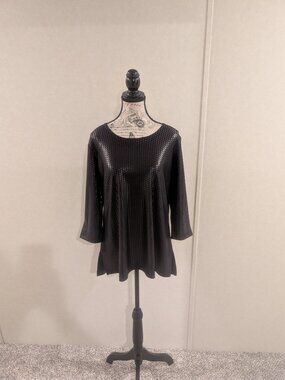 CSC Studio Glossy Black Textured 3/4 Sleeve Top with Side Slits Size Large